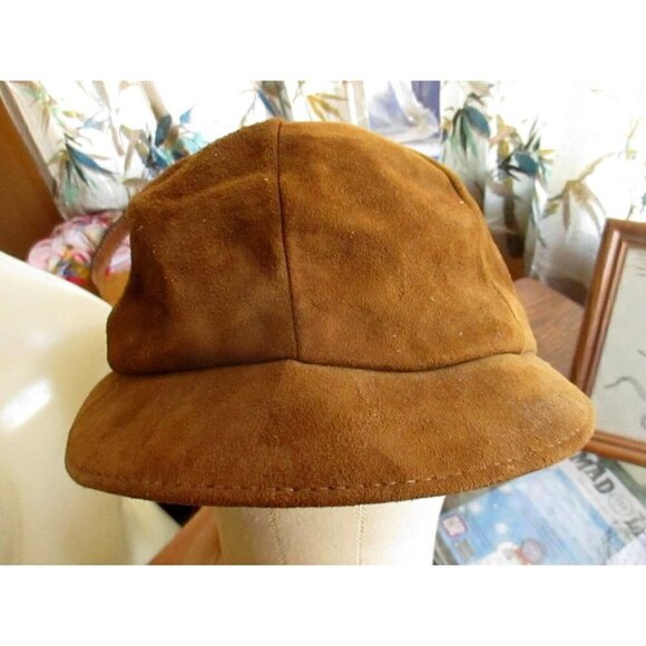 True Vtg 50s SUEDE LEATHER PATIAN Hat Newsboy Cabbie Cap SMALL - Picture 2 of 5